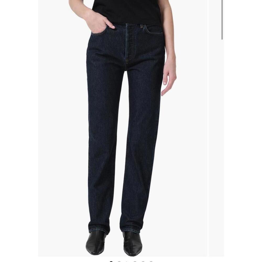 NWOT AGOLDE 90s Pinch Waist High Rise Dark Blue Organic Cotton Denim Jeans sz 32